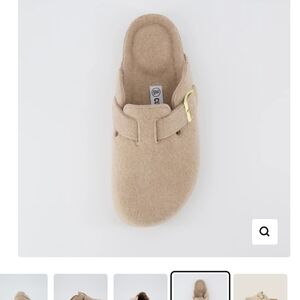 Beige Slip-On Clogs with Gold Buckle